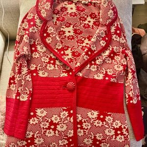 Moth Anthropologie Red Cream Cardigan Knit Sweater Jacket XS
